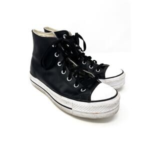Black Leather High Top Platform Converse